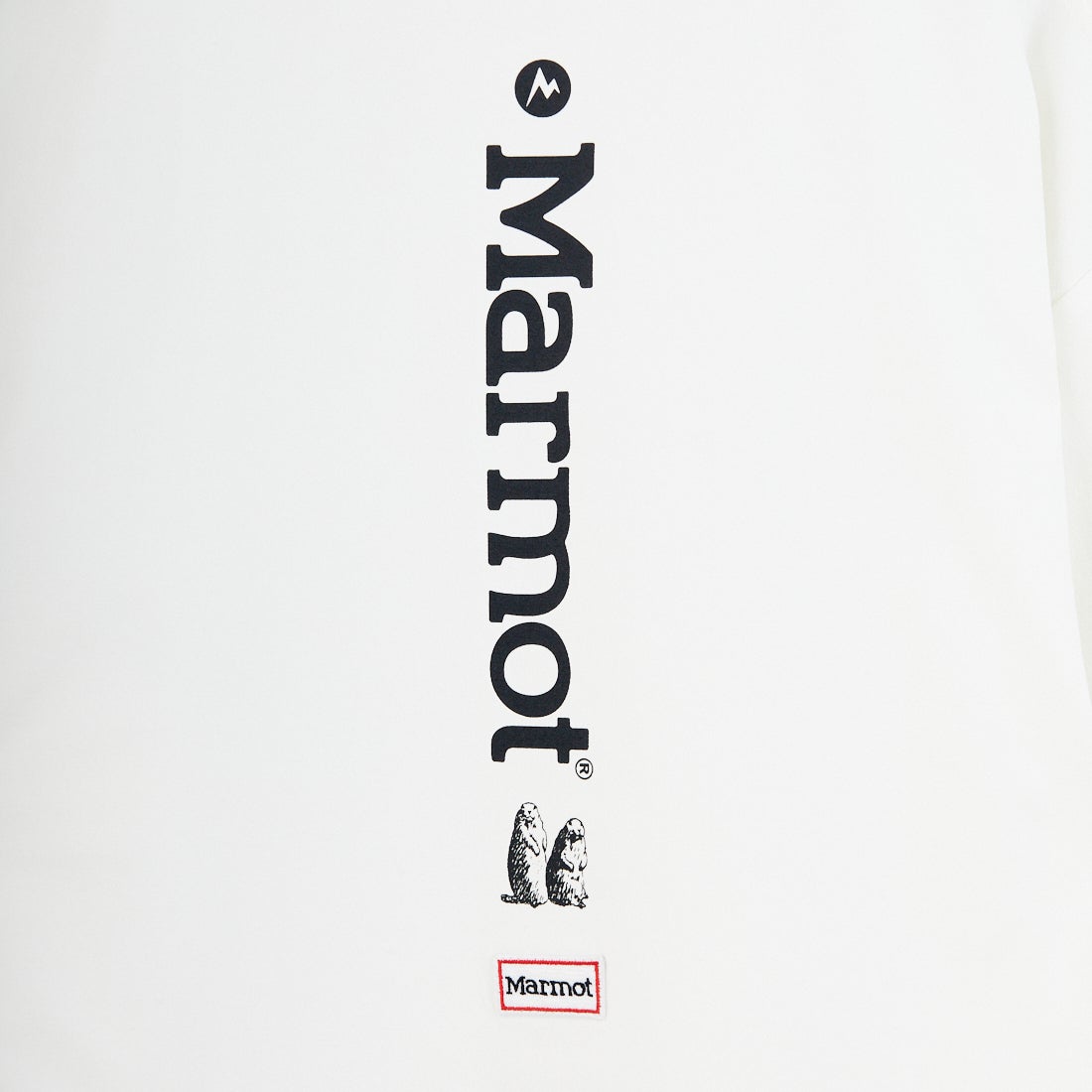 Marmot [マーモット] 別注 ドローコード付き バーティカルロゴ バックプリントTシャツ [MTSS26MST369IN-JF] WHITE