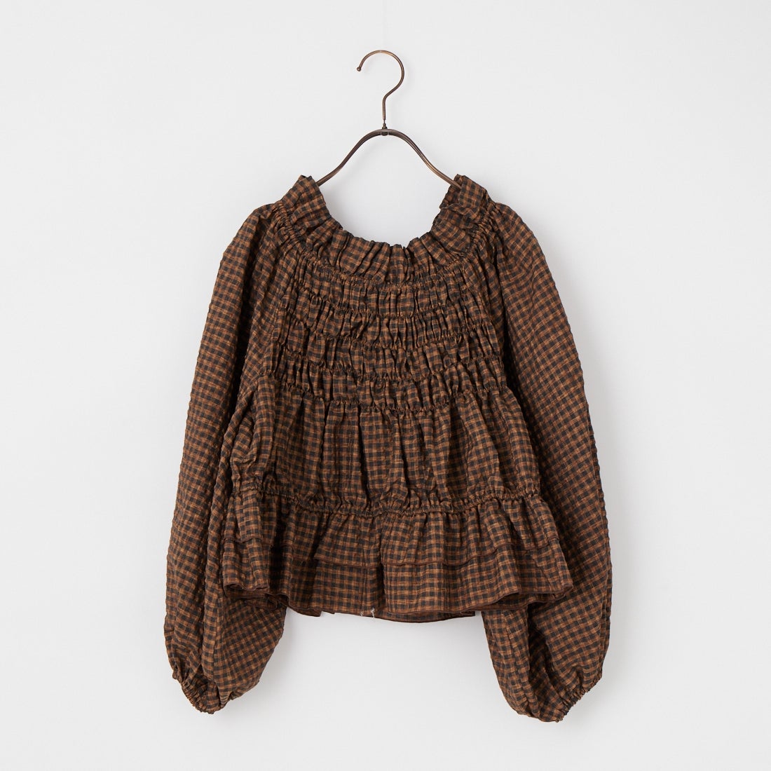 WILLFULLY [ウィルフリー] ボリュームスリーブ シャーリングティアードブラウス [2611-TO-13] CHECK