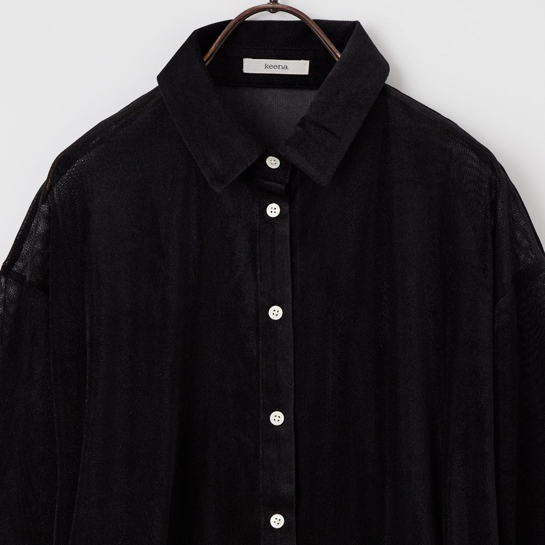 keena [キーナ] メッシュベルベット サイドギャザーシャツ [SJ-26027KN] BLACK