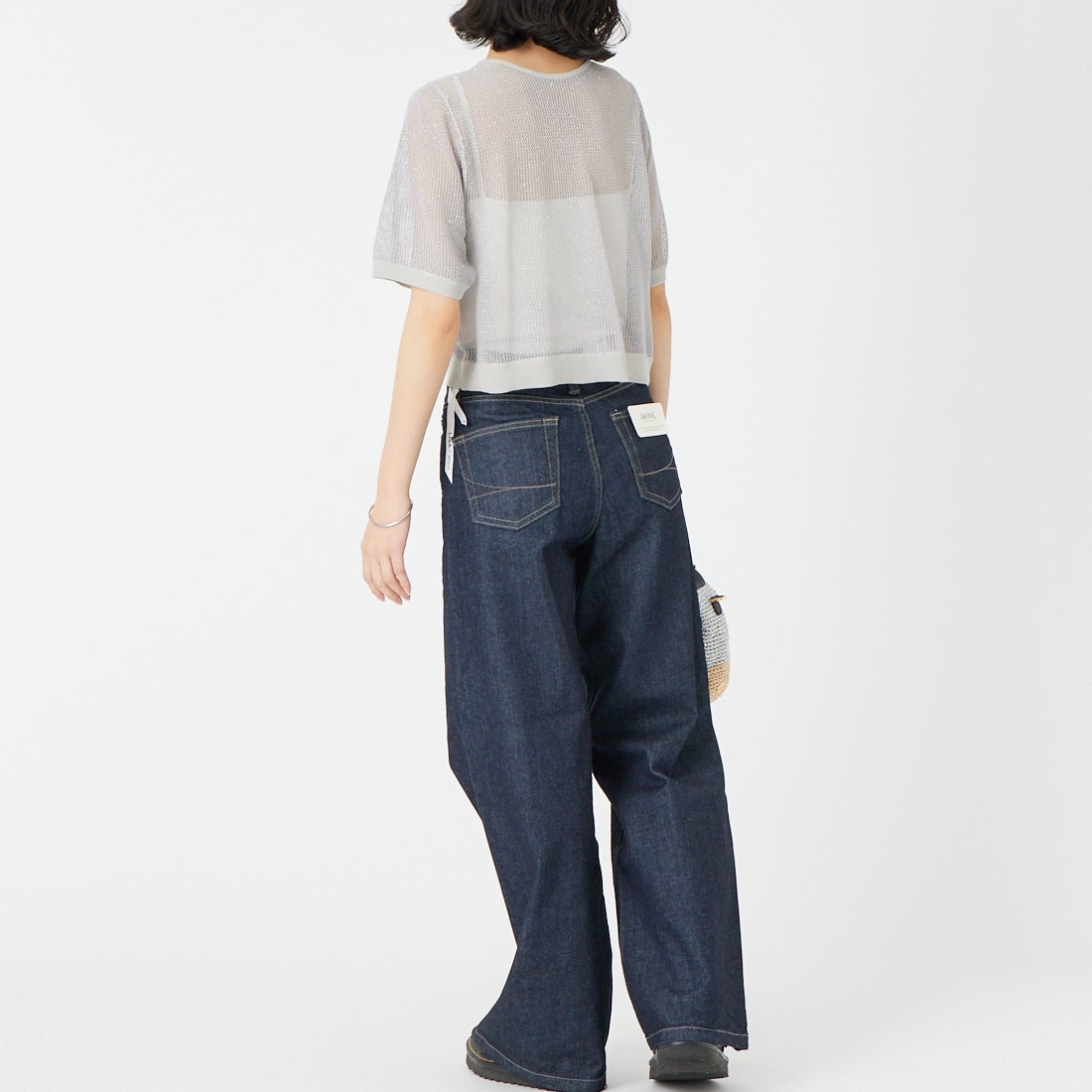 &g'aime [アンジェム] 2WAYラメメッシュショートニット [986-68010] ｸﾞﾚｰ &&モデル身長：162cm 着用サイズ：F&&