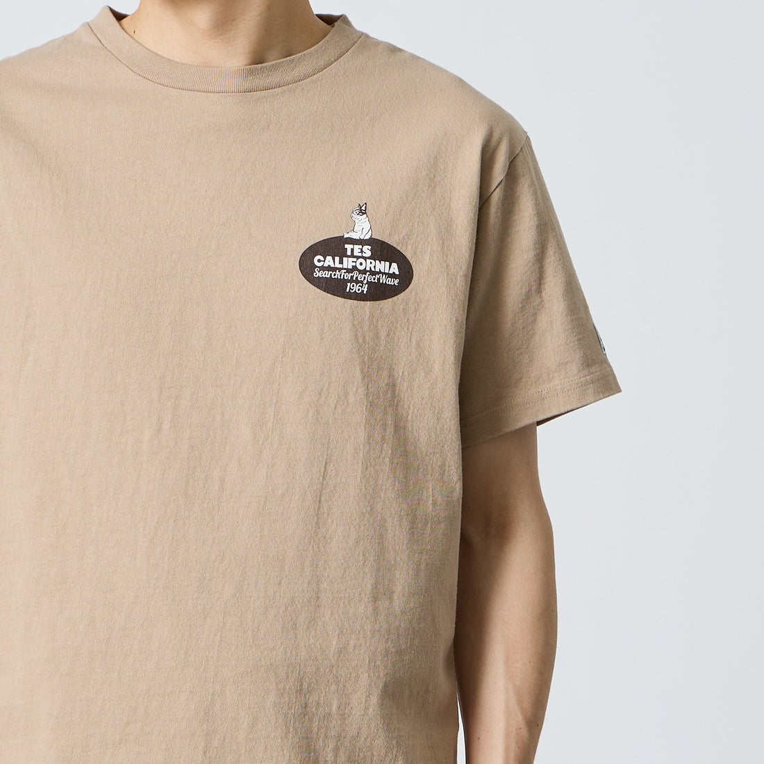 The Endless Summer [エンドレスサマー] 別注 オーバルロゴ バックプリントTシャツ [FH-26574504-JF] BEIGE &&モデル身長：168cm 着用サイズ：M&&