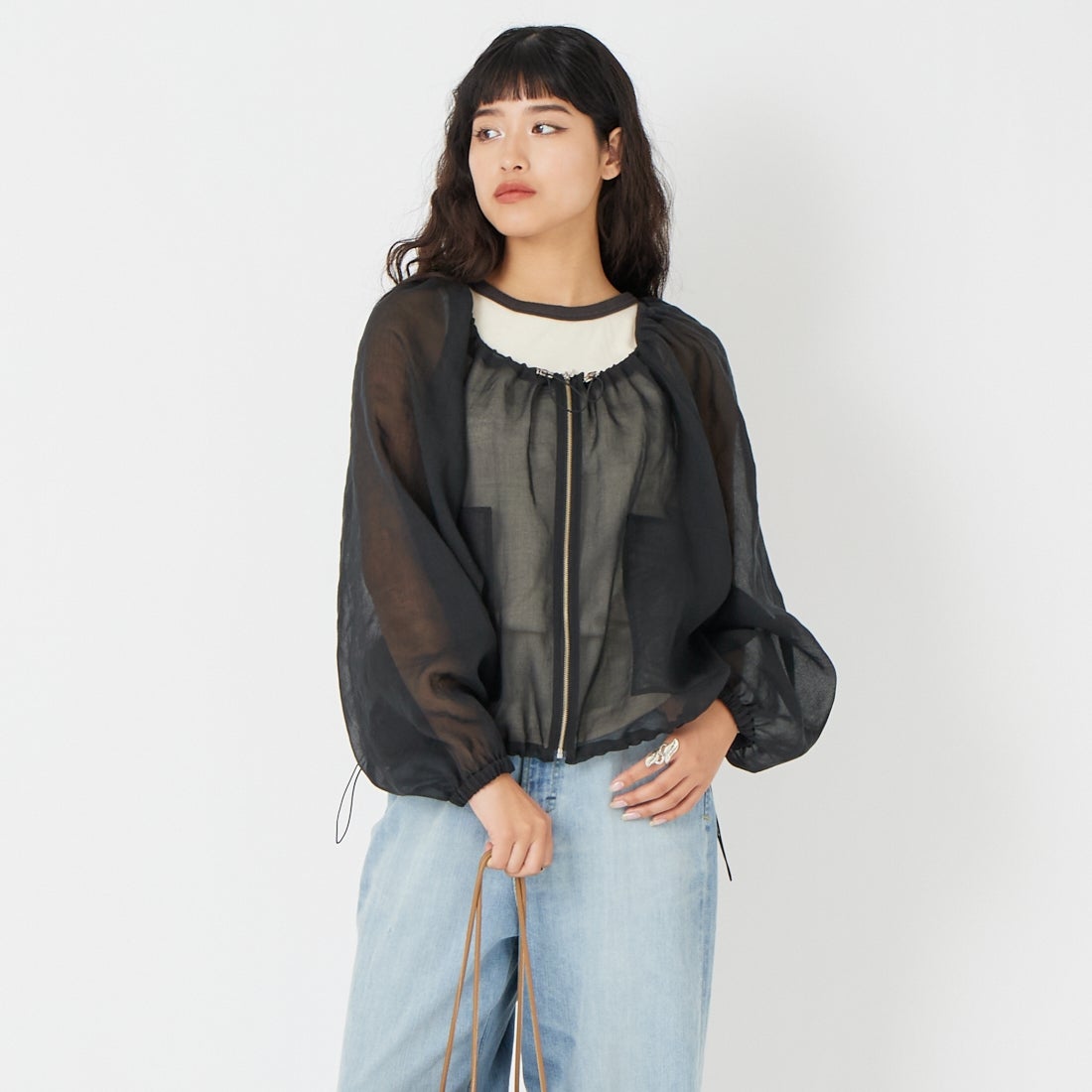 CLOCHE [クロシェ] ASAKO シアーブルゾン [61085006] ﾌﾞﾗｯｸ &&モデル身長：162cm 着用サイズ：2&&