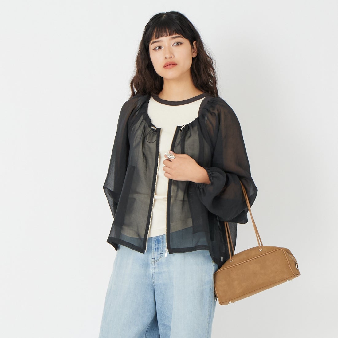 CLOCHE [クロシェ] ASAKO シアーブルゾン [61085006] ﾌﾞﾗｯｸ &&モデル身長：162cm 着用サイズ：2&&