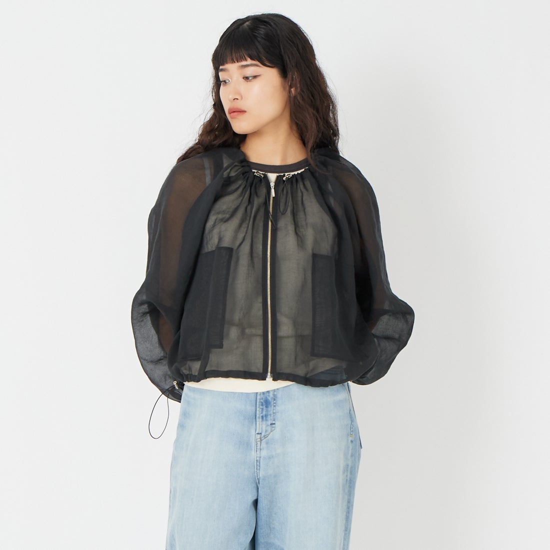 CLOCHE [クロシェ] ASAKO シアーブルゾン [61085006] ﾌﾞﾗｯｸ &&モデル身長：162cm 着用サイズ：2&&