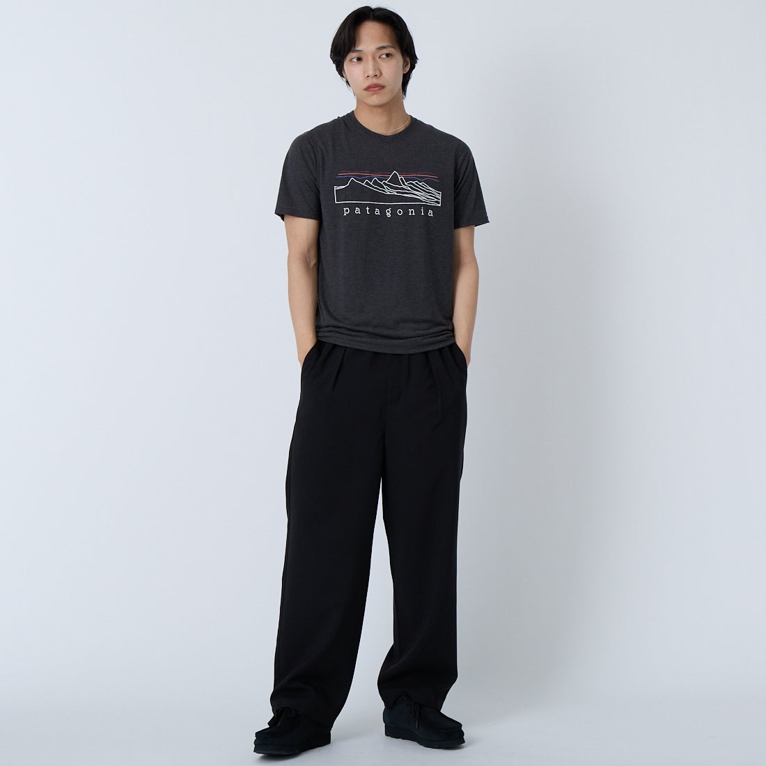 patagonia [パタゴニア] メンズ キャプリーン クールトレイルシャツ(ストラタピークス) [23721] INBK &&モデル身長：179cm 着用サイズ：S&&