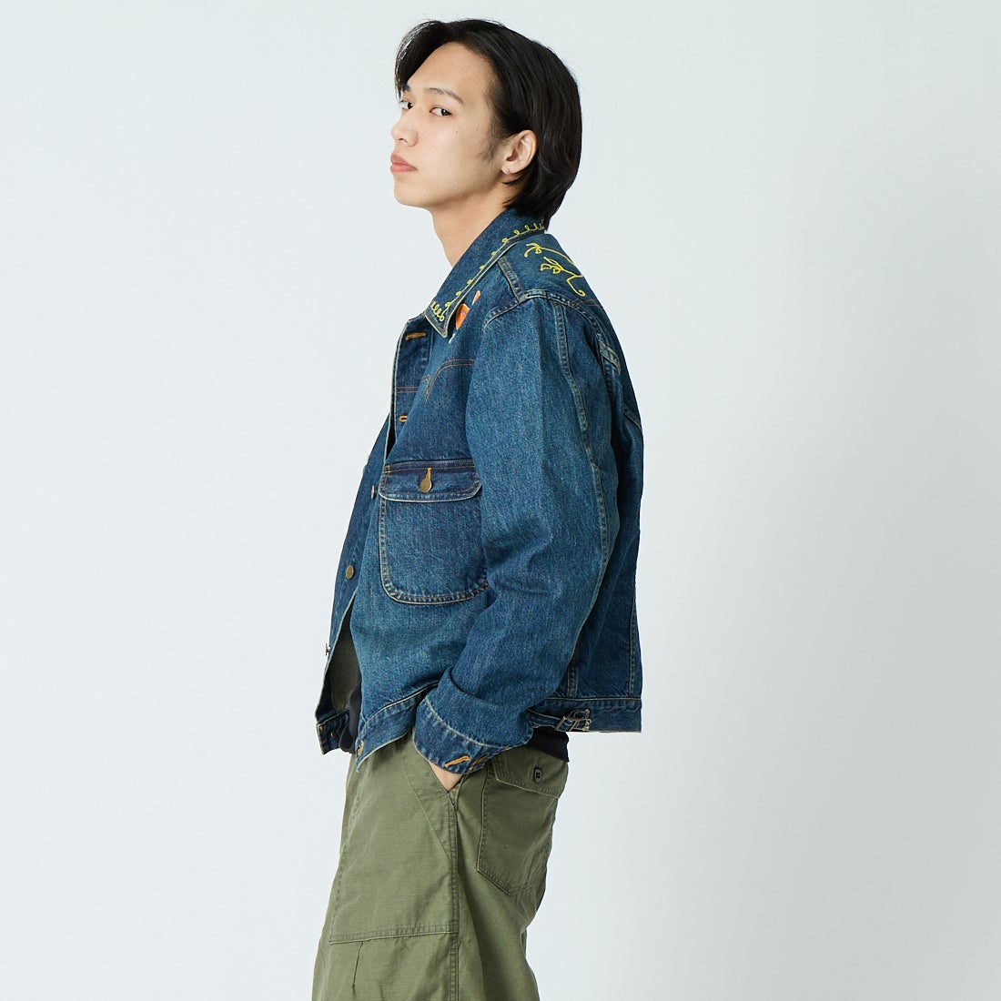 Needles [ニードルズ] パピヨン刺繍ジーンジャケット [SX210] INDIGO&&モデル身長：179cm 着用サイズ：M&&