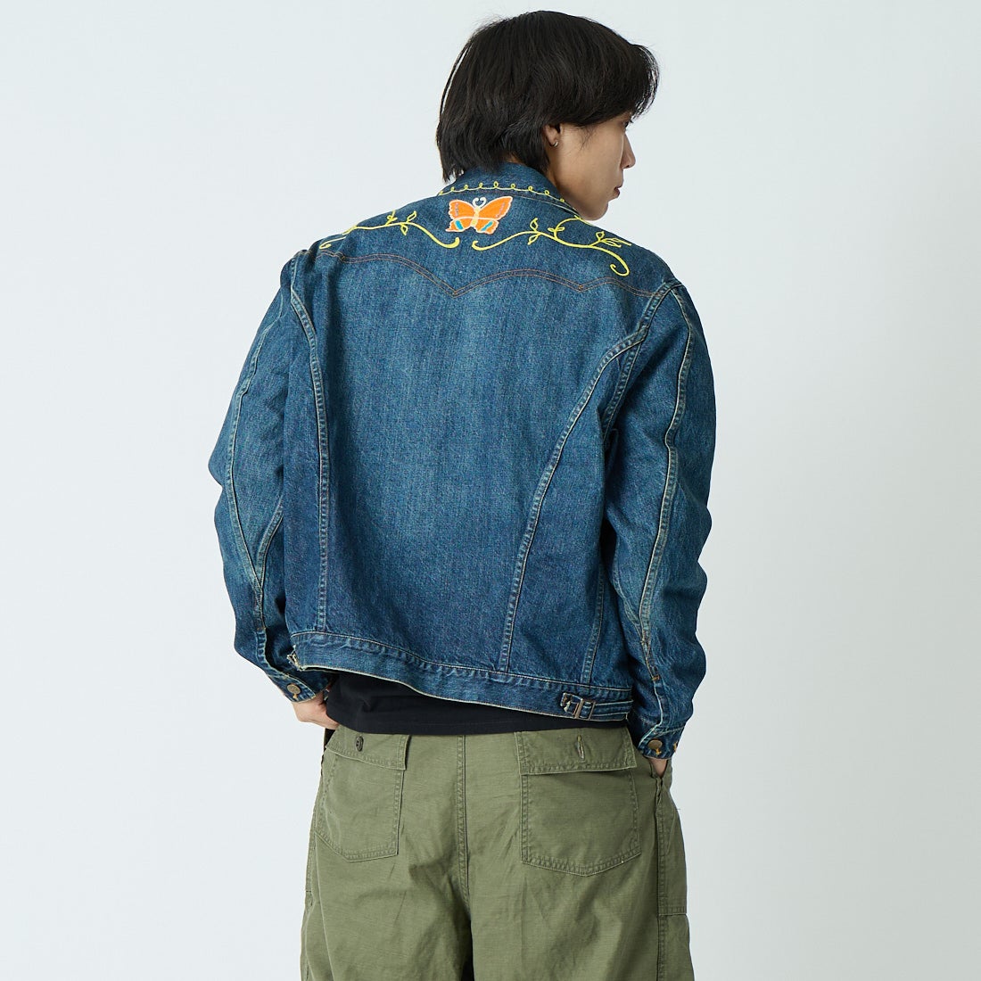 Needles [ニードルズ] パピヨン刺繍ジーンジャケット [SX210] INDIGO&&モデル身長：179cm 着用サイズ：M&&