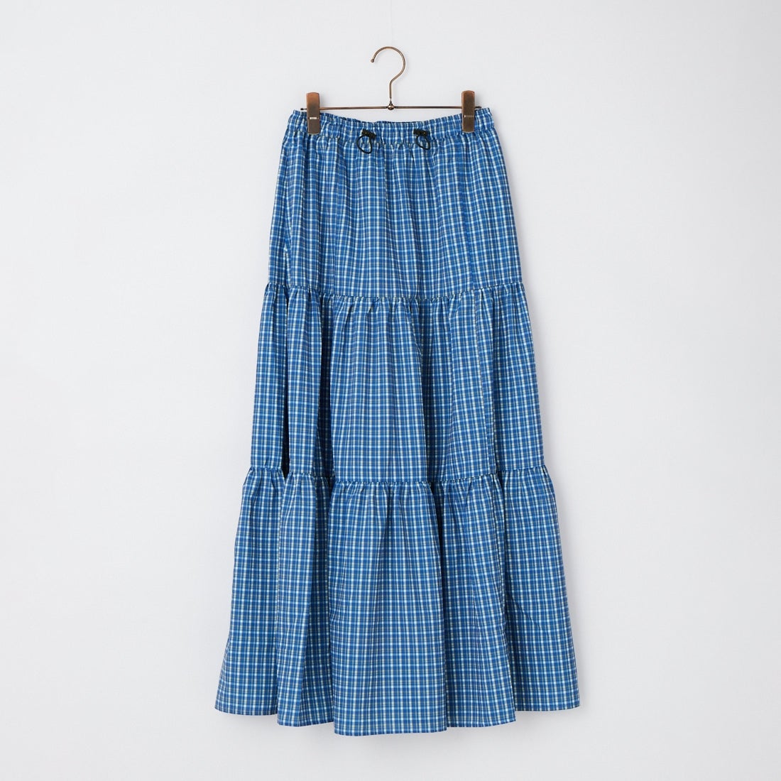 UNIVERSAL OVERALL [ユニバーサルオーバーオール] 別注 チェック柄プリント ティアードマキシ丈スカート [U2612767IN-JF] BLUE