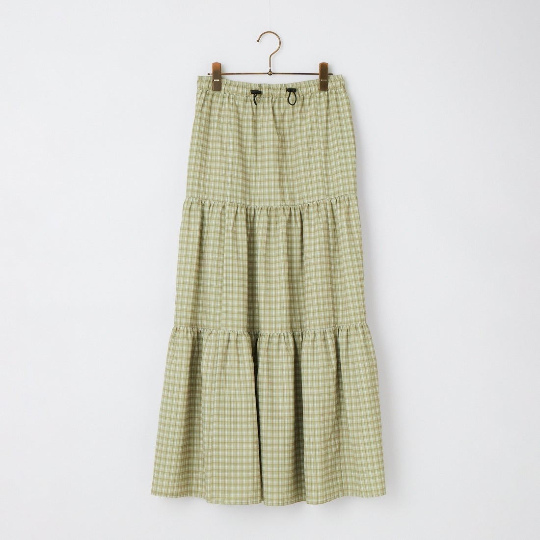 UNIVERSAL OVERALL [ユニバーサルオーバーオール] 別注 チェック柄プリント ティアードマキシ丈スカート [U2612767IN-JF] BEIGE