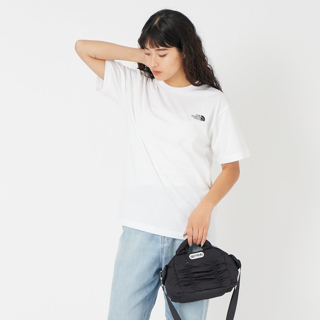 THE NORTH FACE [ザ ノースフェイス] ショートスリーブバンダナスクエアロゴTシャツ [NT32446] W2 &&モデル身長：162cm 着用サイズ：S&&