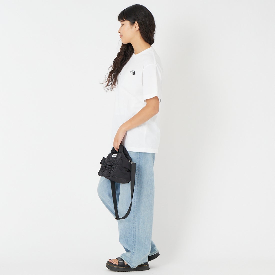 THE NORTH FACE [ザ ノースフェイス] ショートスリーブバンダナスクエアロゴTシャツ [NT32446] W2 &&モデル身長：162cm 着用サイズ：S&&