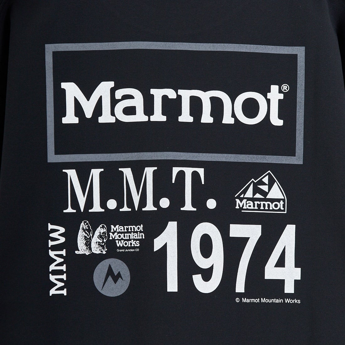 Marmot [マーモット] 別注 ドローコード付き ヒストリーロゴ バックプリントTシャツ [MTSS26MST336IN-JF] BLACK