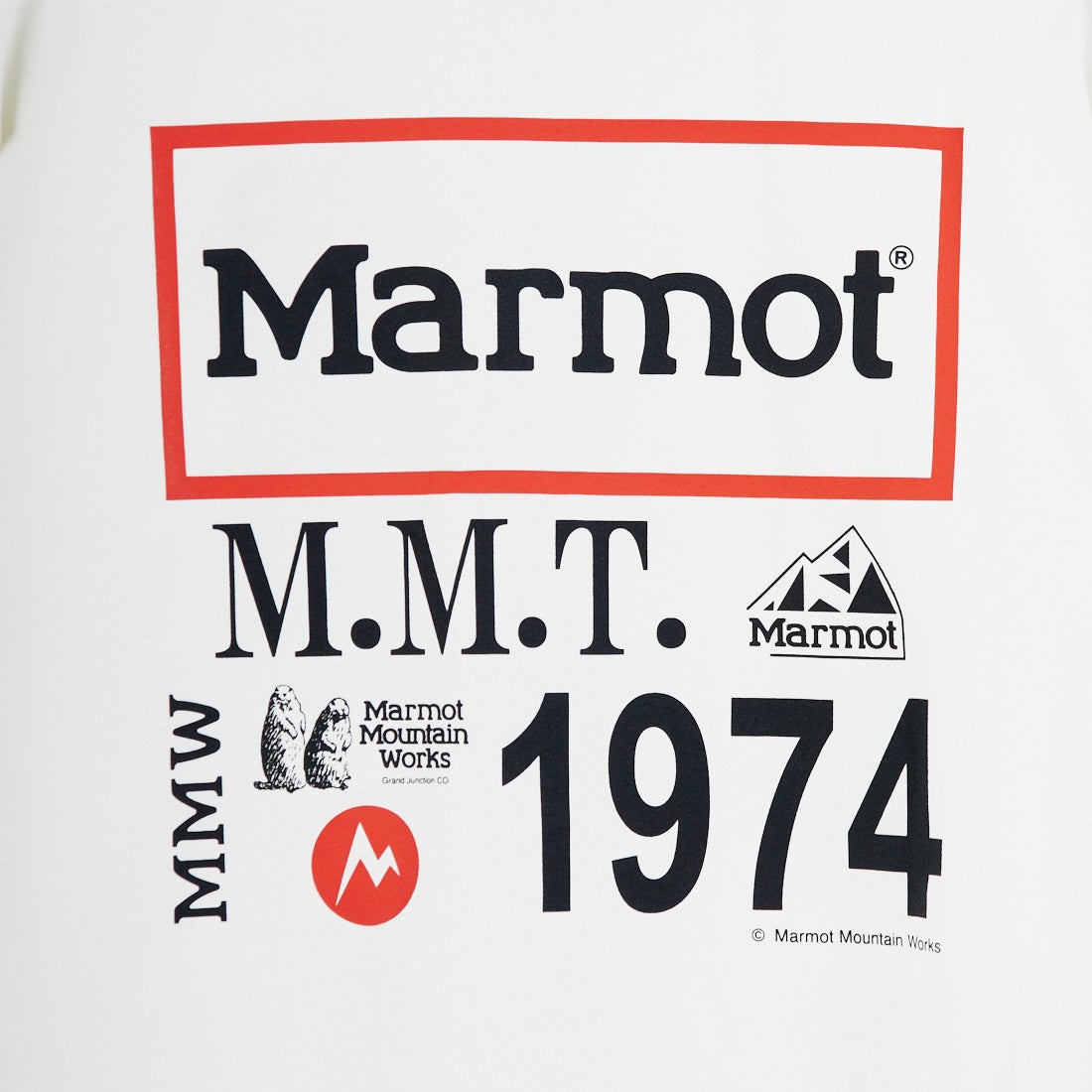 Marmot [マーモット] 別注 ドローコード付き ヒストリーロゴ バックプリントTシャツ [MTSS26MST336IN-JF] WHITE