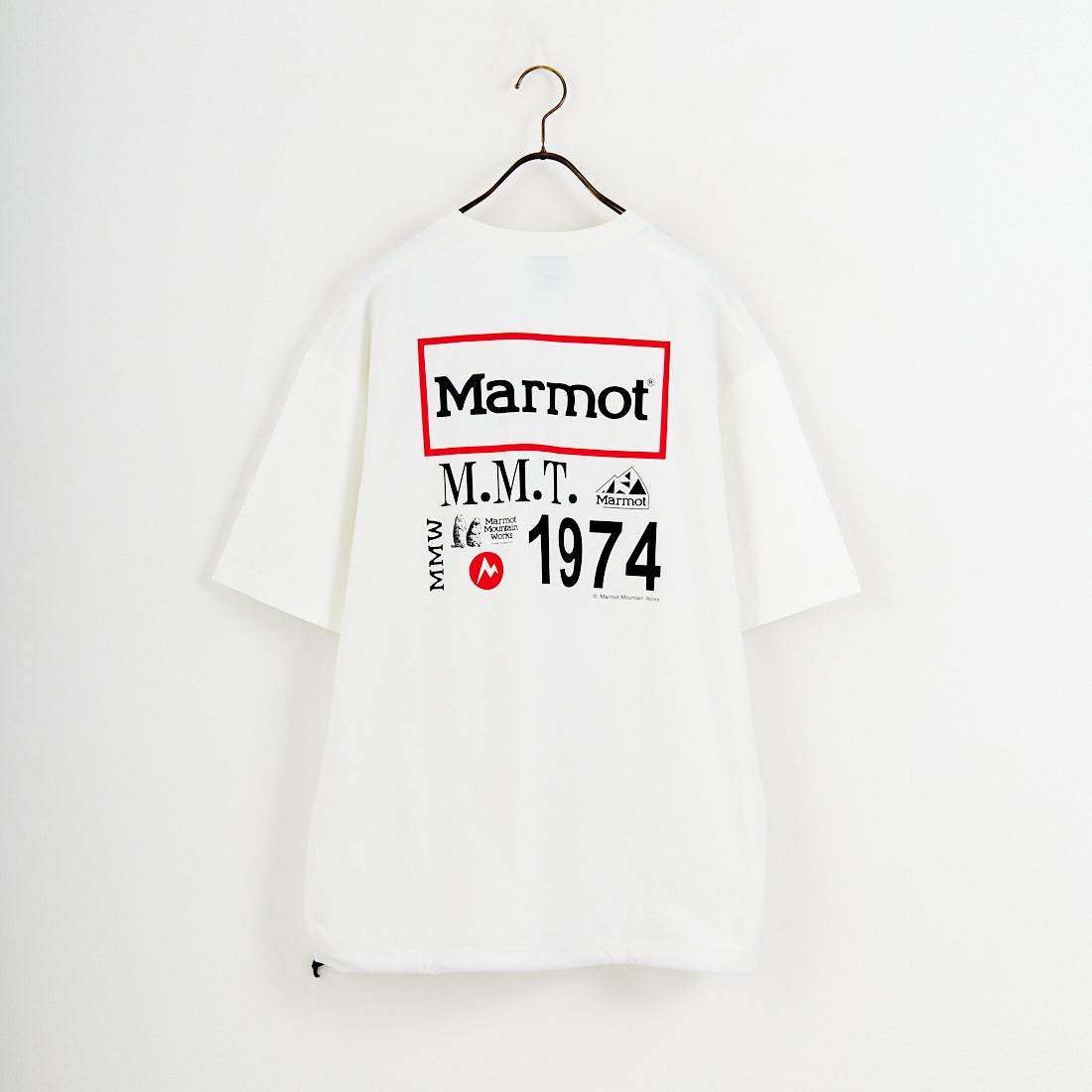 Marmot [マーモット] 別注 ドローコード付き ヒストリーロゴ バックプリントTシャツ [MTSS26MST336IN-JF] WHITE