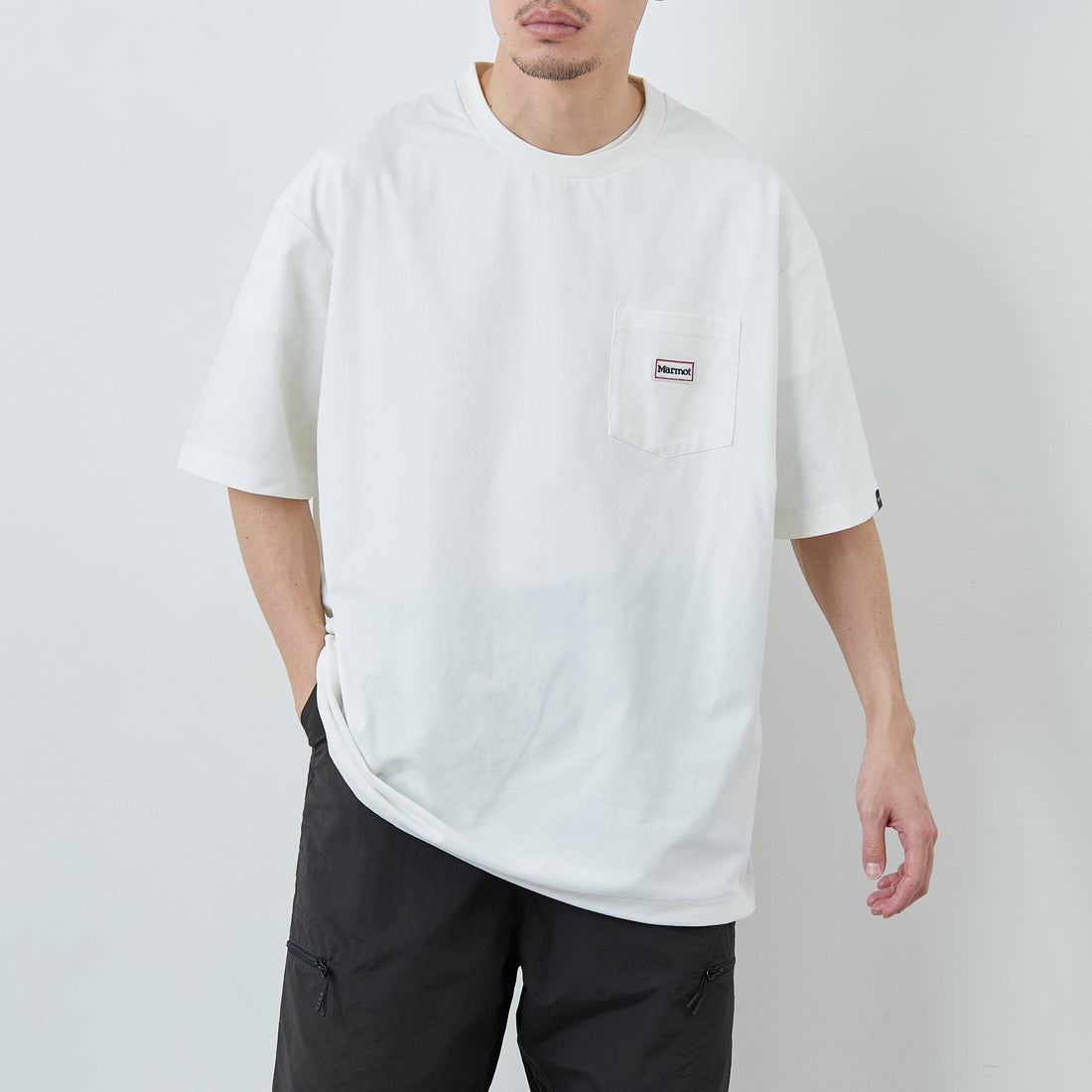 Marmot [マーモット] 別注 ドローコード付き ワッペンロゴ ポケットT