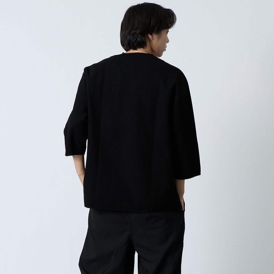 blurhms ROOTSTOCK [ブラームス ルーツストック] 別注 ラフ&スムース サーマルオーバーネック7分袖Tシャツ [BROOTS26SJF01-JF] BLACK &&モデル身長：179cm 着用サイズ：3&&