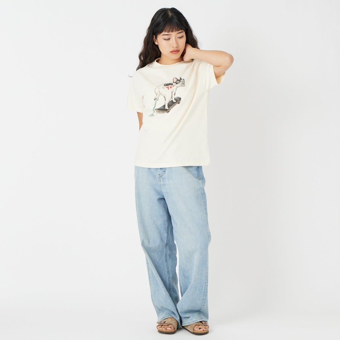 The Endless Summer [エンドレスサマー] NO WORRIES ショートスリーブTシャツ [FH-26574331] 05 IVORY &&モデル身長：162cm 着用サイズ：S&&