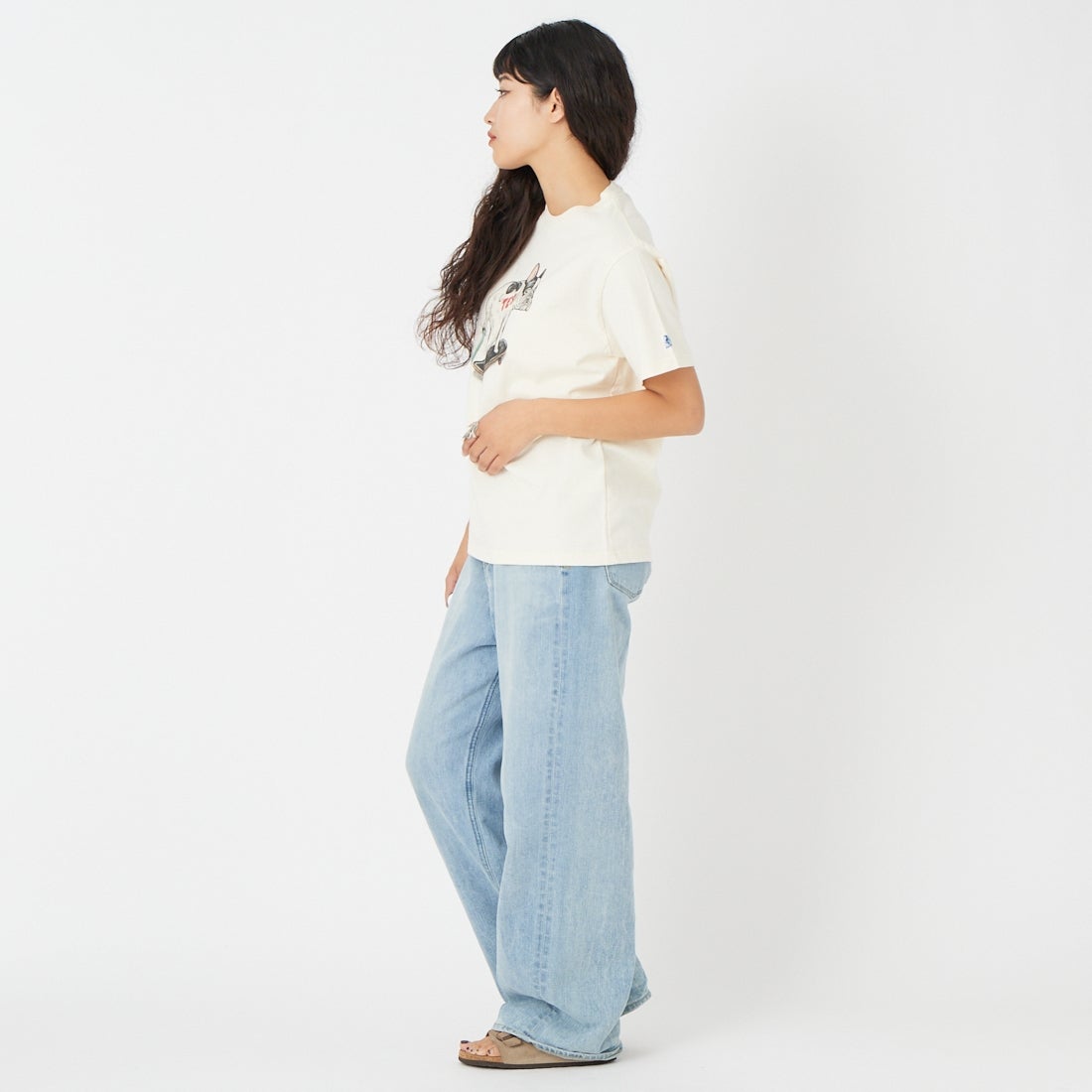 The Endless Summer [エンドレスサマー] NO WORRIES ショートスリーブTシャツ [FH-26574331] 05 IVORY &&モデル身長：162cm 着用サイズ：S&&