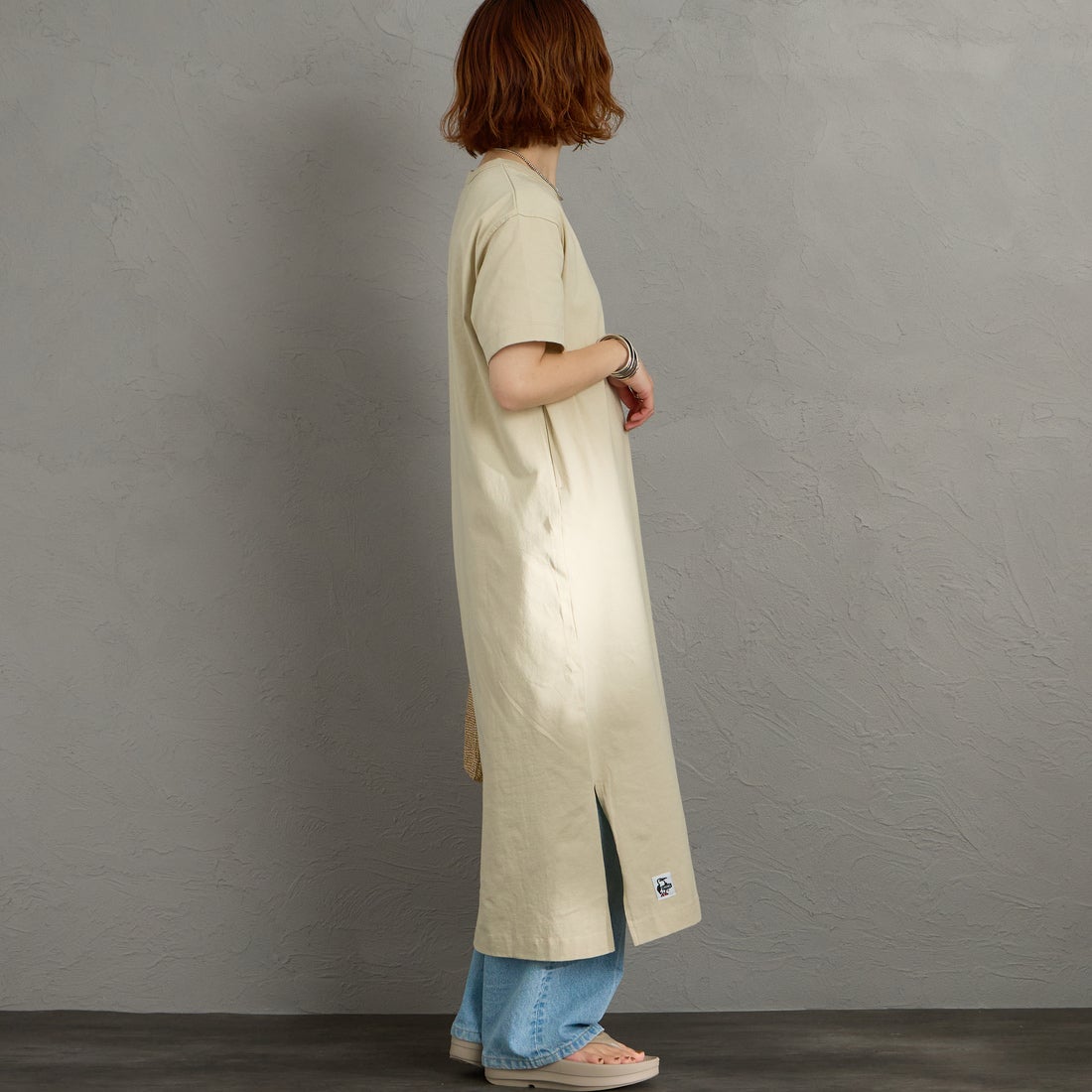 CHUMS [チャムス] ブービーロゴワンピース [CH18-1383] G057 GREIG &&モデル身長：158cm 着用サイズ：WM&&