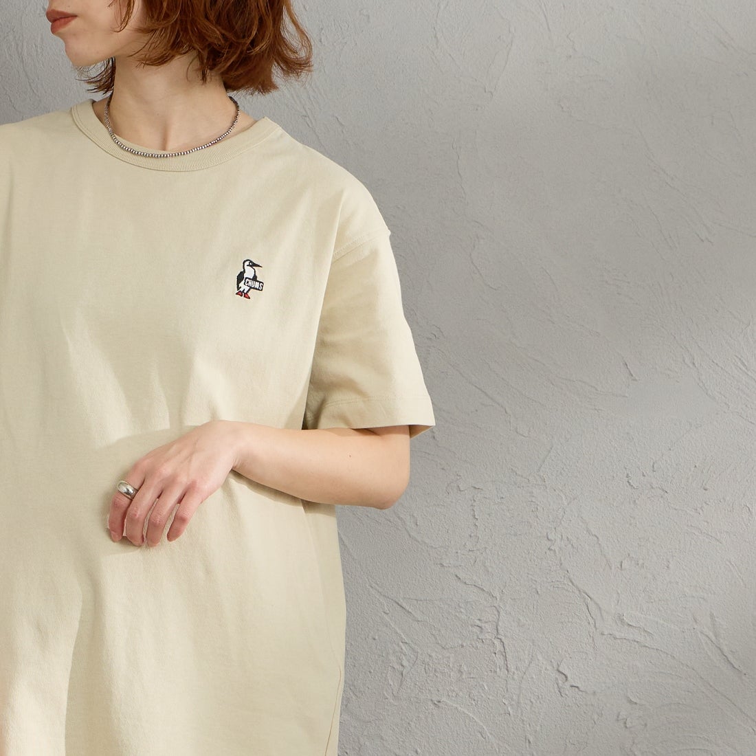 CHUMS [チャムス] ブービーロゴワンピース [CH18-1383] G057 GREIG &&モデル身長：158cm 着用サイズ：WM&&