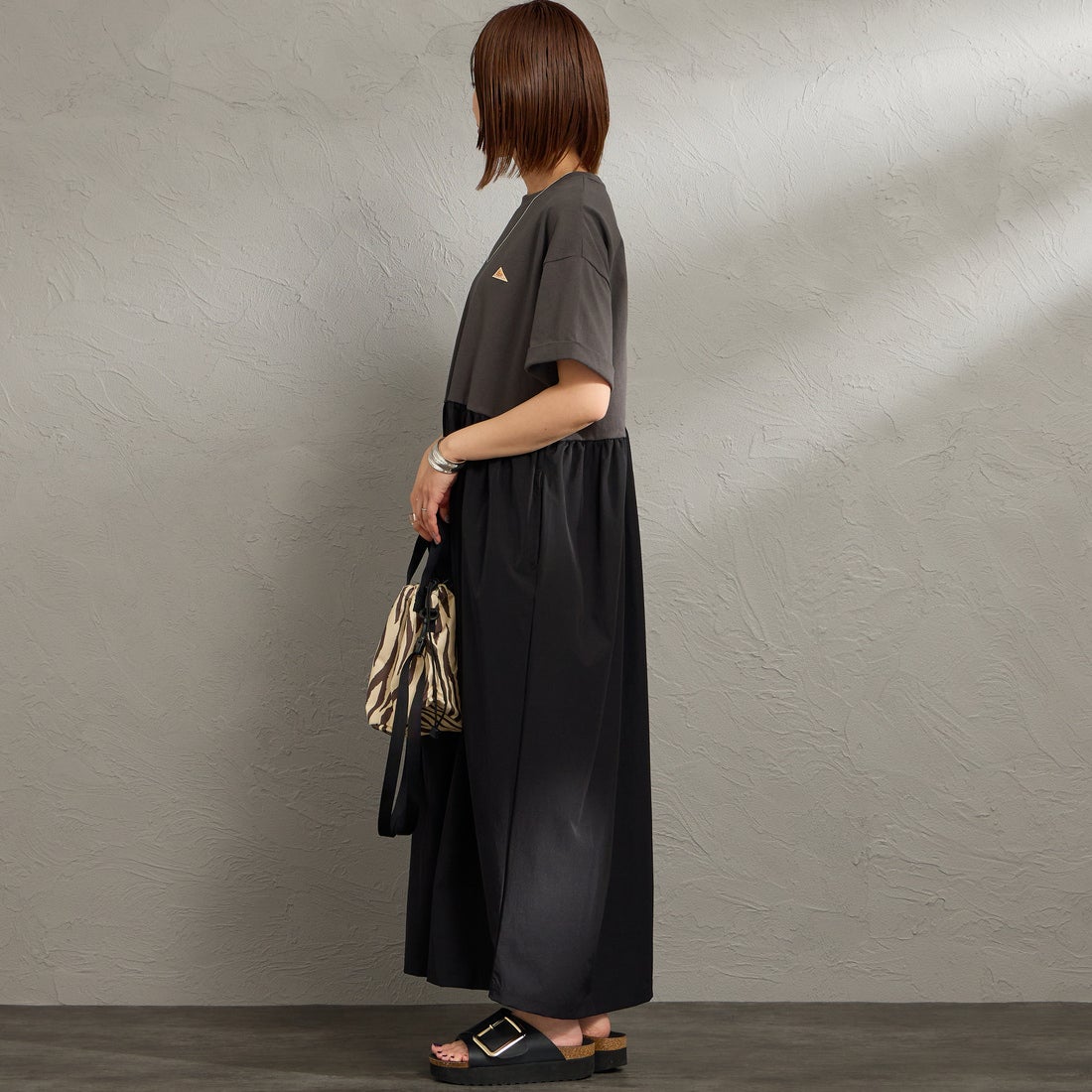 KELTY [ケルティ] 別注 異素材切替 ウエストギャザーワンピース [KE262W30IN02-JF] ﾁｬｺｰﾙ