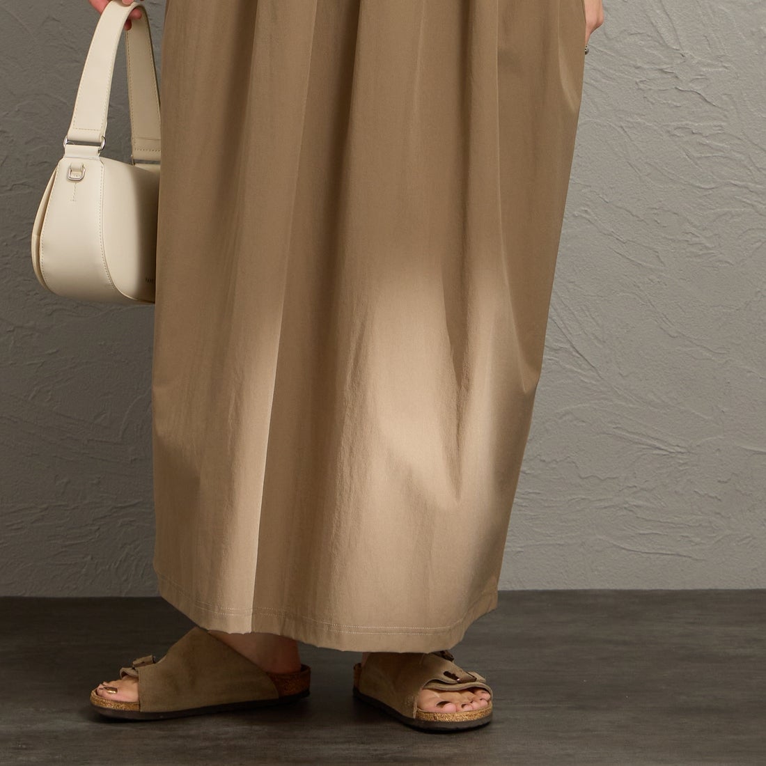 KELTY [ケルティ] 別注 異素材切替 ウエストギャザーワンピース [KE262W30IN02-JF] ﾍﾞｰｼﾞｭ &&モデル身長：158cm 着用サイズ：F&&