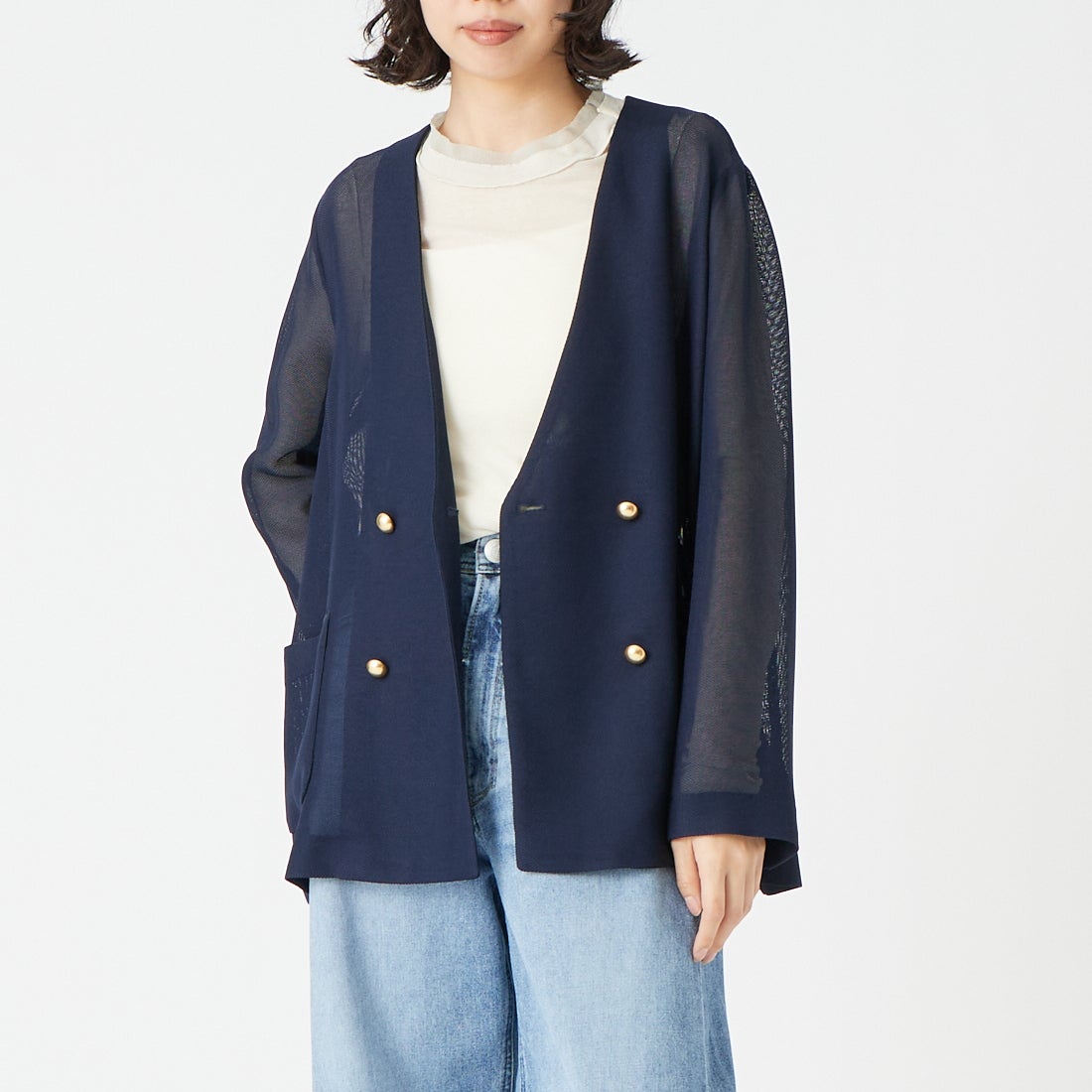 DIGNITE COLLIER [ディニテコリエ] メッシュノーカラージャケット [80267201] 076 ﾈｲﾋﾞｰ