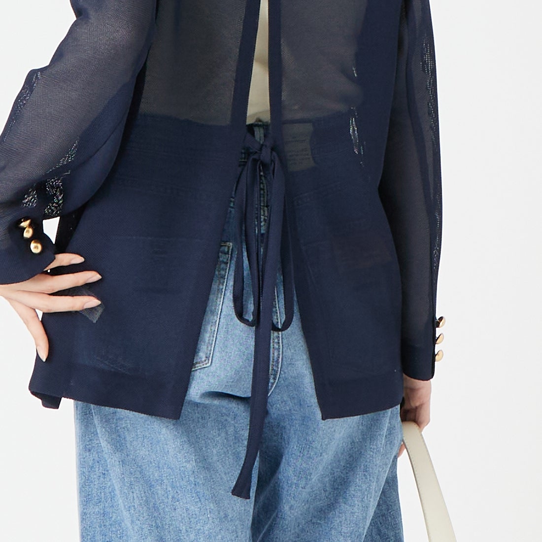 DIGNITE COLLIER [ディニテコリエ] メッシュノーカラージャケット [80267201] 076 ﾈｲﾋﾞｰ &&モデル身長：162cm 着用サイズ：F&&