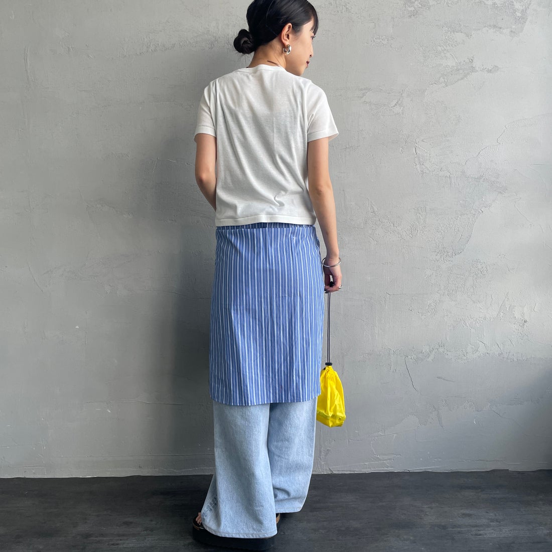 Health knit [ヘルスニット] 別注 ミニロゴ コンパクトTシャツ [HR26S-L312IN-JF] OFF WHITE &&モデル身長：162cm 着用サイズ：S&&