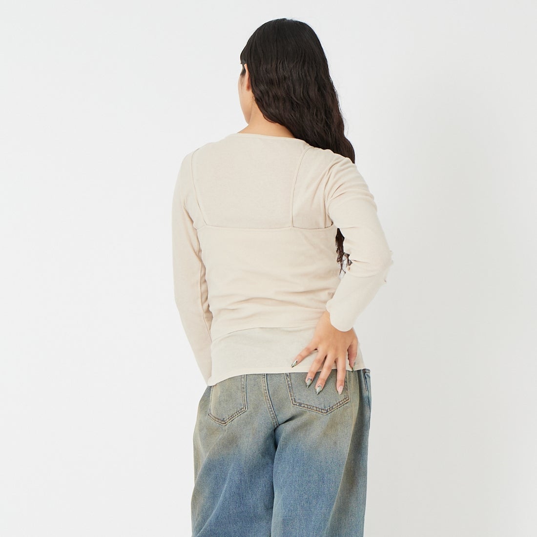 Health knit [ヘルスニット] キャミソール&ロングスリーブTシャツセット [HR26S-L304] 71 L.BEIGE &&モデル身長：162cm 着用サイズ：F&&