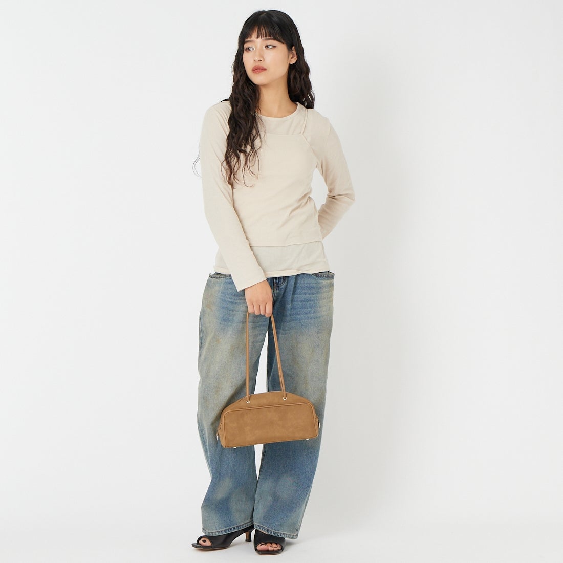 Health knit [ヘルスニット] キャミソール&ロングスリーブTシャツセット [HR26S-L304] 71 L.BEIGE &&モデル身長：162cm 着用サイズ：F&&