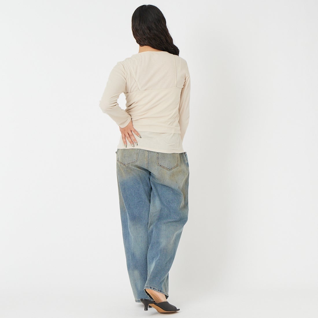 Health knit [ヘルスニット] キャミソール&ロングスリーブTシャツセット [HR26S-L304] 71 L.BEIGE &&モデル身長：162cm 着用サイズ：F&&