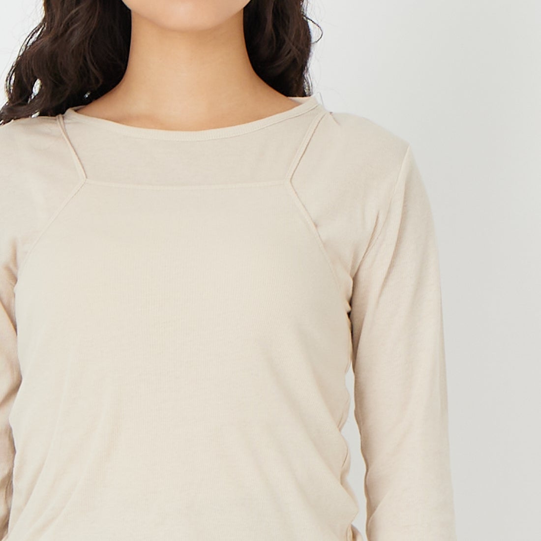 Health knit [ヘルスニット] キャミソール&ロングスリーブTシャツセット [HR26S-L304] 71 L.BEIGE &&モデル身長：162cm 着用サイズ：F&&