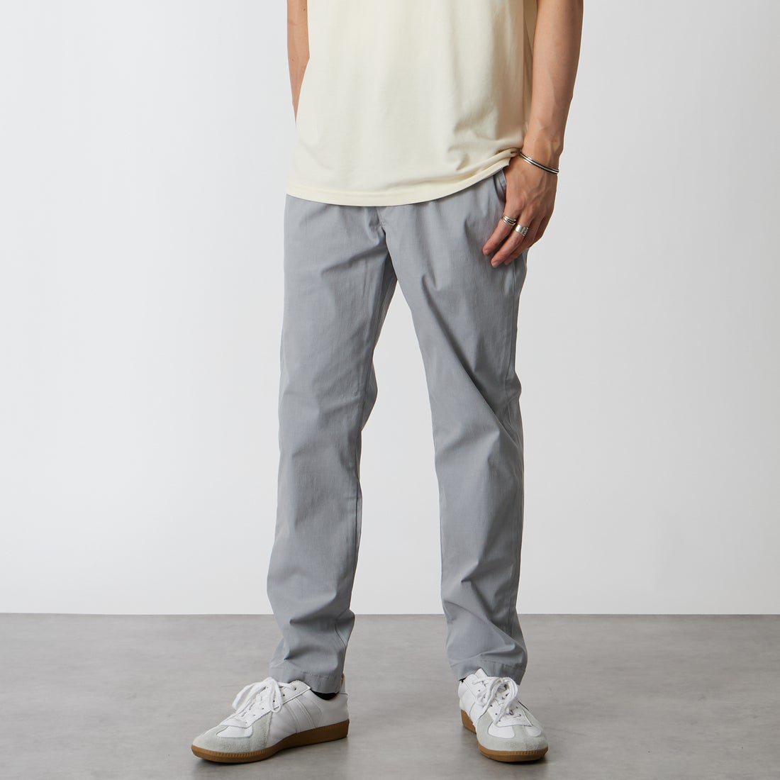 Jeans Factory Clothes [ジーンズファクトリークローズ] TC杢ストレッチ1Pイージートラウザー [JFC-262-013] 05 BLUE &&モデル身長：177cm 着用サイズ：L&&