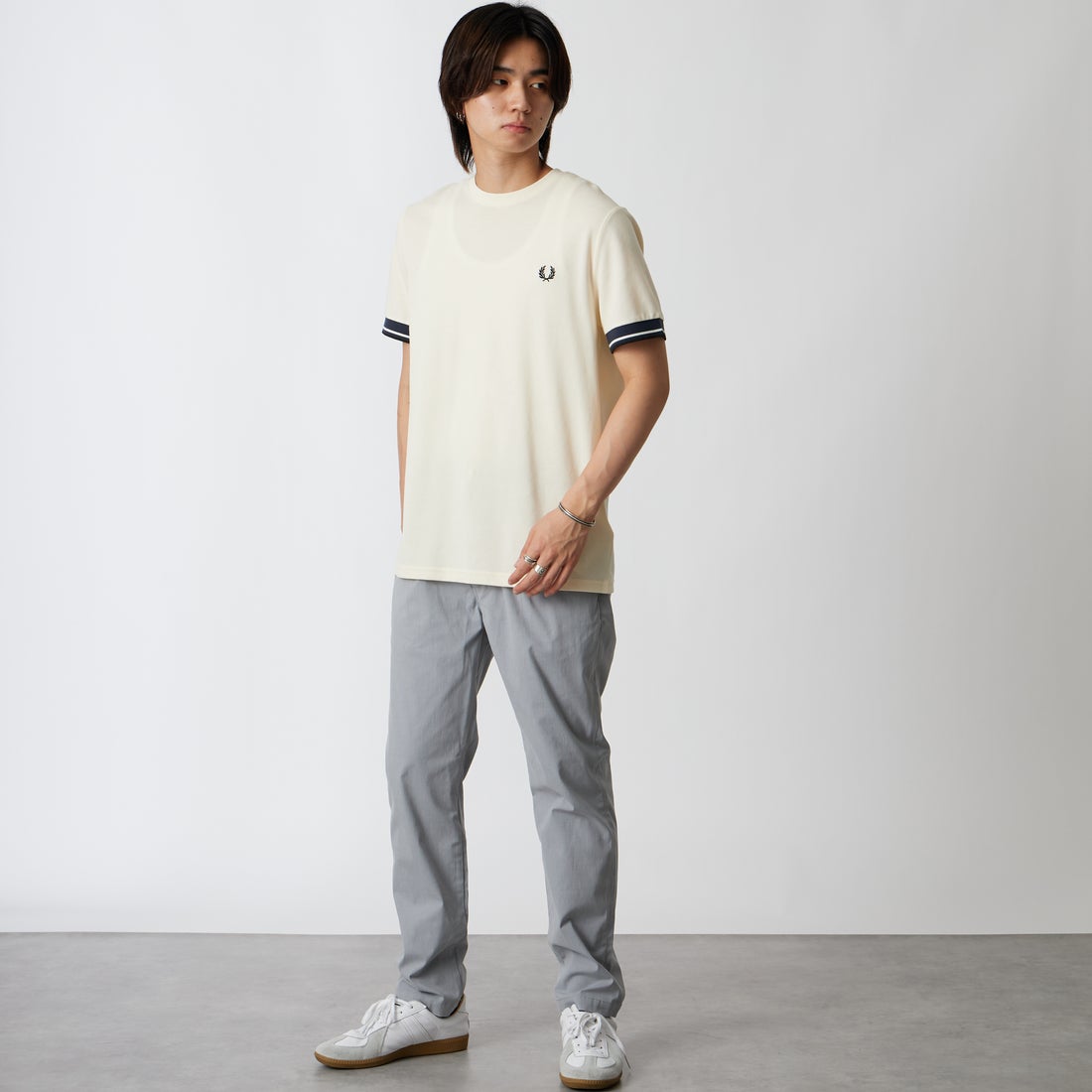 Jeans Factory Clothes [ジーンズファクトリークローズ] TC杢ストレッチ1Pイージートラウザー [JFC-262-013] 05 BLUE &&モデル身長：177cm 着用サイズ：L&&