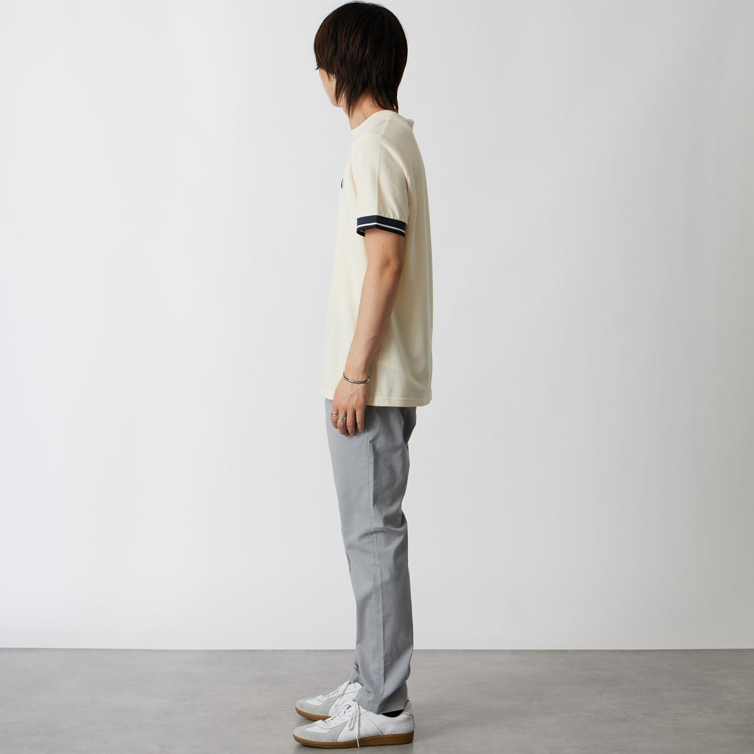 Jeans Factory Clothes [ジーンズファクトリークローズ] TC杢ストレッチ1Pイージートラウザー [JFC-262-013] 05 BLUE &&モデル身長：177cm 着用サイズ：L&&