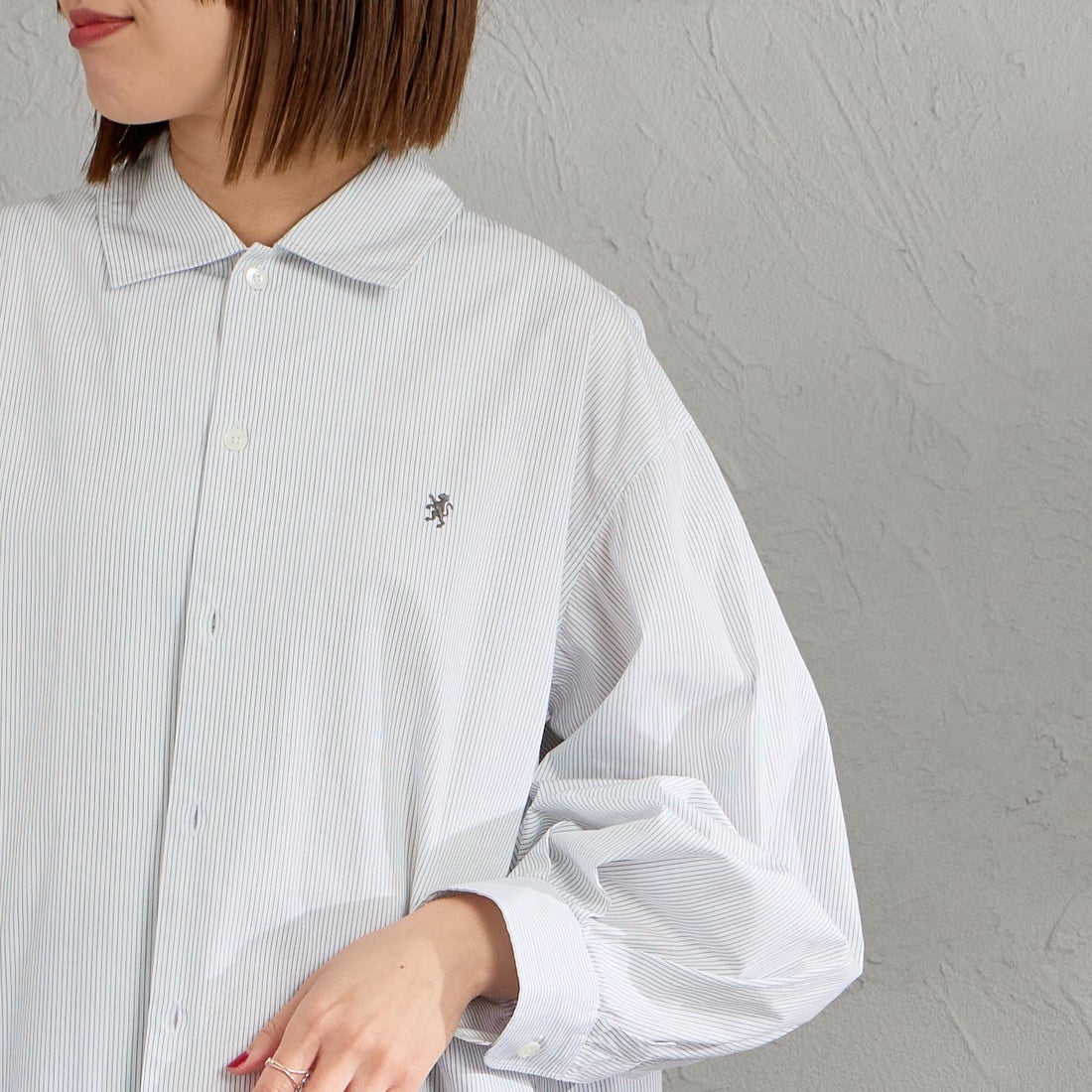 Gymphlex [ジムフレックス] コットンストライプ 長袖チュニックシャツ [GY-B0365PSE] WHT/BLK ST &&モデル身長：159cm 着用サイズ：12&&