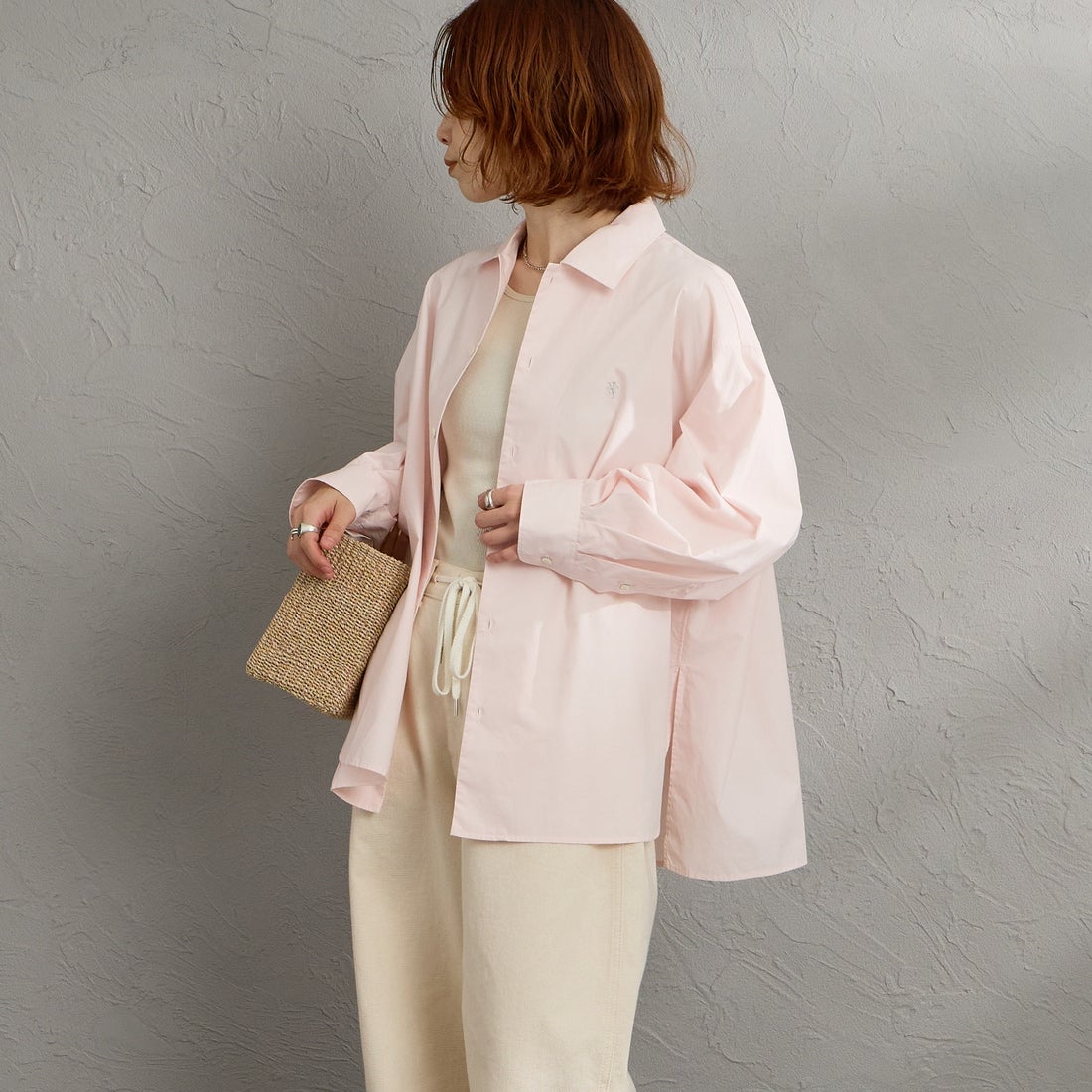 Gymphlex [ジムフレックス] コットンレギュラーカラー長袖チュニックシャツ [GY-B0365OGT] PINK &&モデル身長：158cm 着用サイズ：12&&