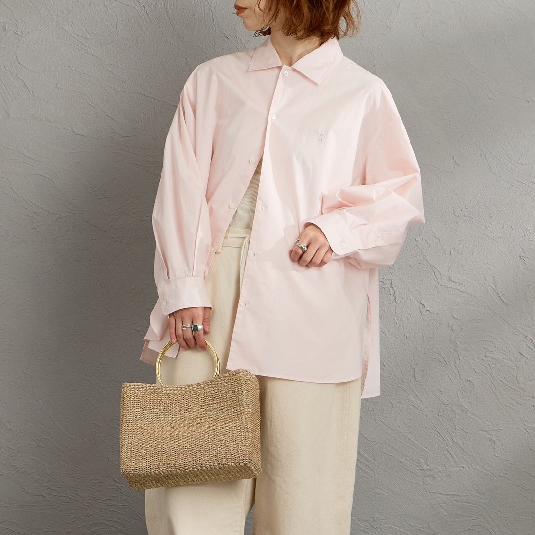 Gymphlex [ジムフレックス] コットンレギュラーカラー長袖チュニックシャツ [GY-B0365OGT] PINK &&モデル身長：158cm 着用サイズ：12&&