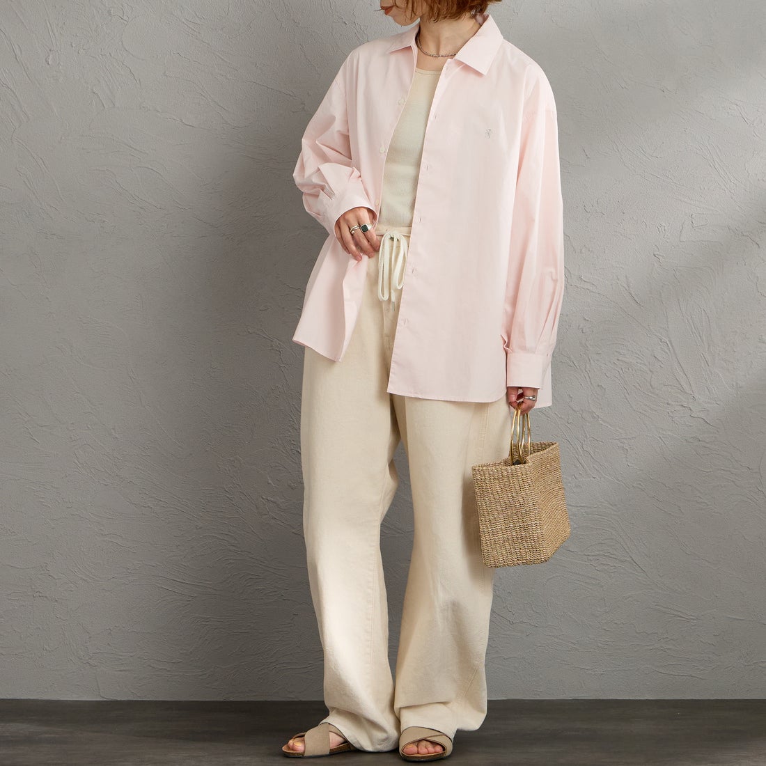 Gymphlex [ジムフレックス] コットンレギュラーカラー長袖チュニックシャツ [GY-B0365OGT] PINK &&モデル身長：158cm 着用サイズ：12&&