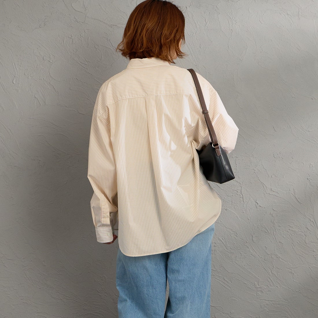Gymphlex [ジムフレックス] コットンストライプ ショートボタンダウンシャツ [GY-B0198TRR] YEL/WH ST &&モデル身長：158cm 着用サイズ：14&&