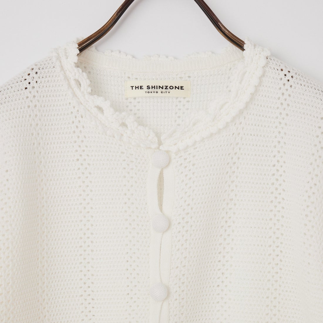 新品未使用♪パーツレース付メッシュカーディガン　キナリ Shinzone シンゾーン メッシュ レース ニット カーディガン MESH LACE