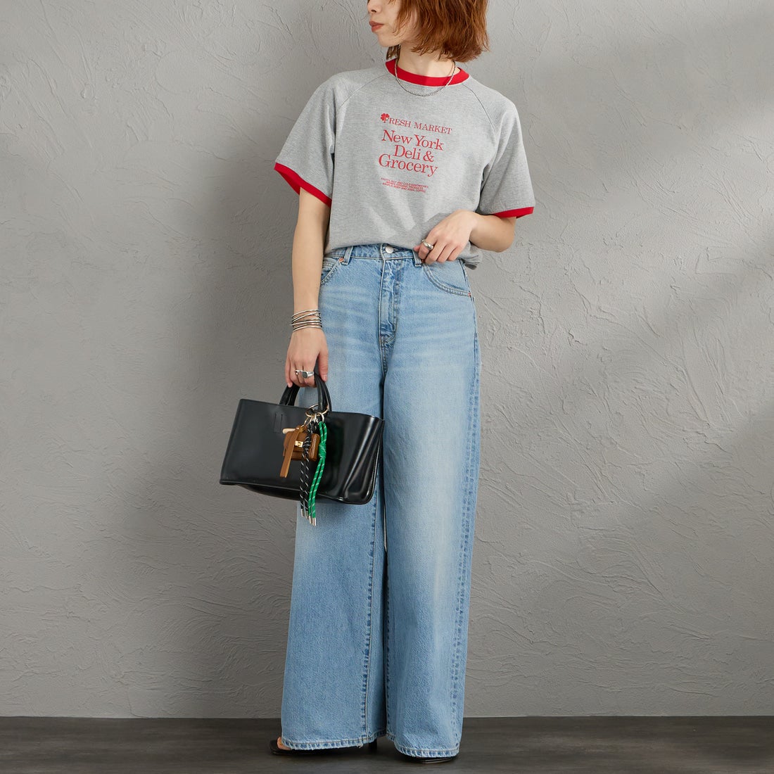 THE SHINZONE [ザ シンゾーン] フレッシュマーケットリンガーTシャツ [26SMSCU12] 06 GRAY &&モデル身長：158cm 着用サイズ：F0&&