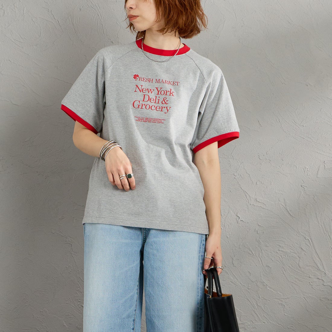 THE SHINZONE [ザ シンゾーン] フレッシュマーケットリンガーTシャツ [26SMSCU12] 06 GRAY &&モデル身長：158cm 着用サイズ：F0&&