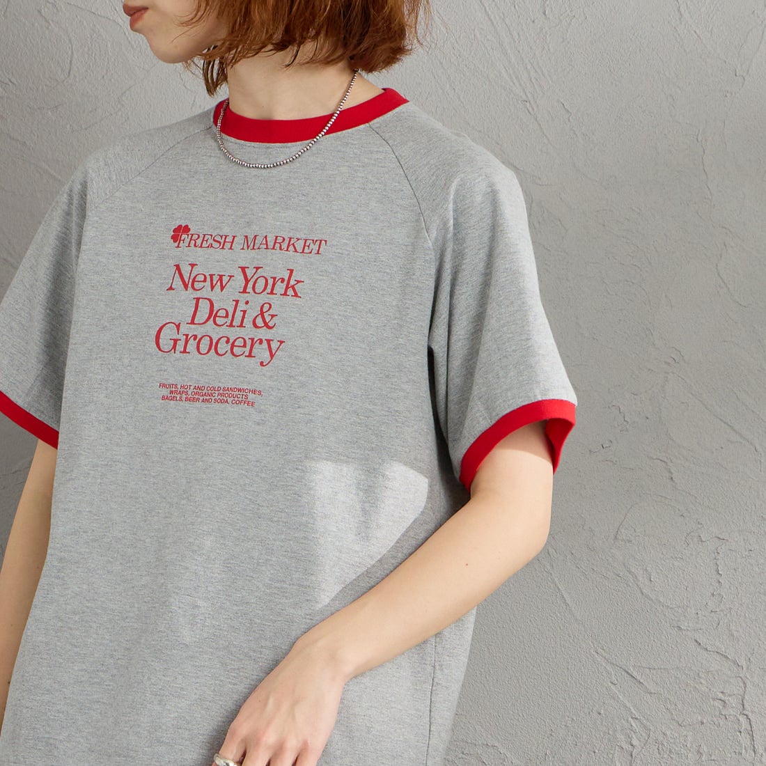 THE SHINZONE [ザ シンゾーン] フレッシュマーケットリンガーTシャツ [26SMSCU12] 06 GRAY &&モデル身長：158cm 着用サイズ：F0&&