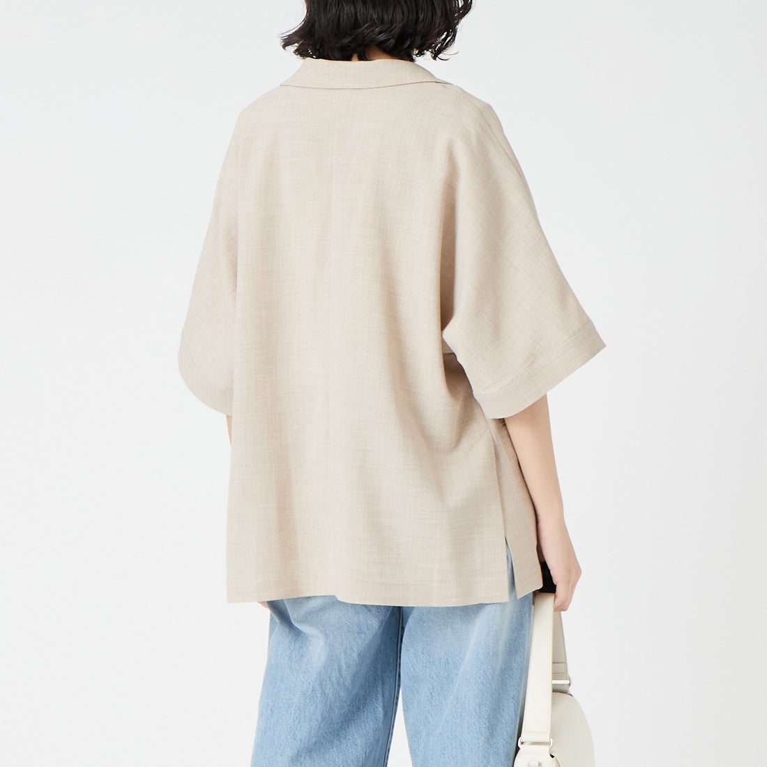 USINE [ユジーヌ] リネンライクショートスリーブジャケット [21267058] 033 ﾍﾞｰｼﾞｭ &&モデル身長：162cm 着用サイズ：F&&