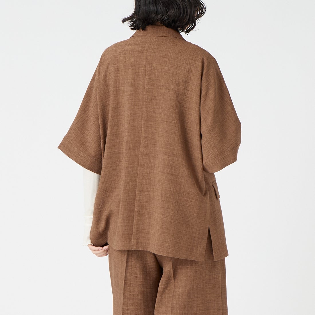 USINE [ユジーヌ] リネンライクショートスリーブジャケット [21267058] 037 ﾌﾞﾗｳﾝ &&モデル身長：162cm 着用サイズ：F&&