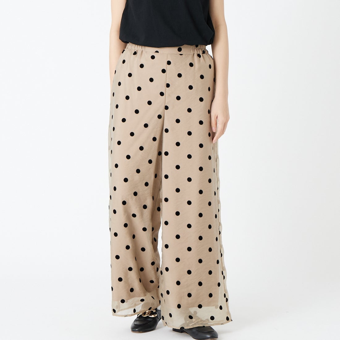 Jf Ready Made [ジェイエフレディメイド] オーガンジードットパンツ [8565640-01] 61 ﾍﾞｰｼﾞｭ &&モデル身長：162cm 着用サイズ：F&&