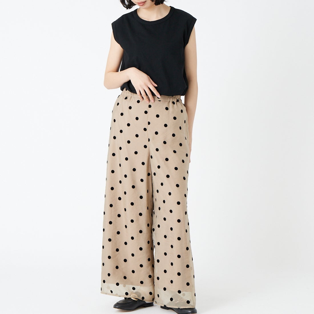 Jf Ready Made [ジェイエフレディメイド] オーガンジードットパンツ [8565640-01] 61 ﾍﾞｰｼﾞｭ &&モデル身長：162cm 着用サイズ：F&&