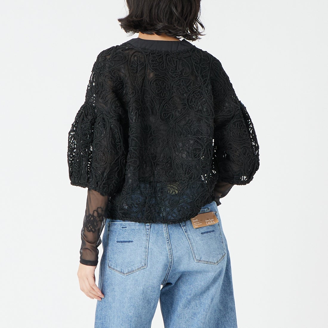 Jf Ready Made [ジェイエフレディメイド] コード刺繍ブルゾン [293-33242] ﾌﾞﾗｯｸ &&モデル身長：162cm 着用サイズ：F&&